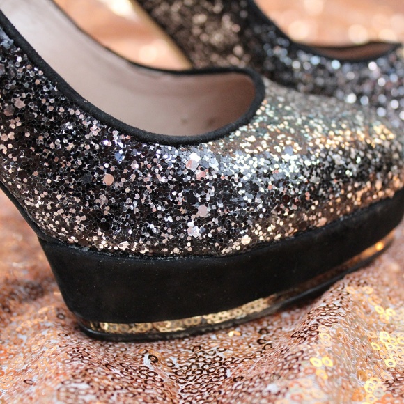 Vince Camuto Black Silver Glitter Platform 8.5 - Picture 4 of 5